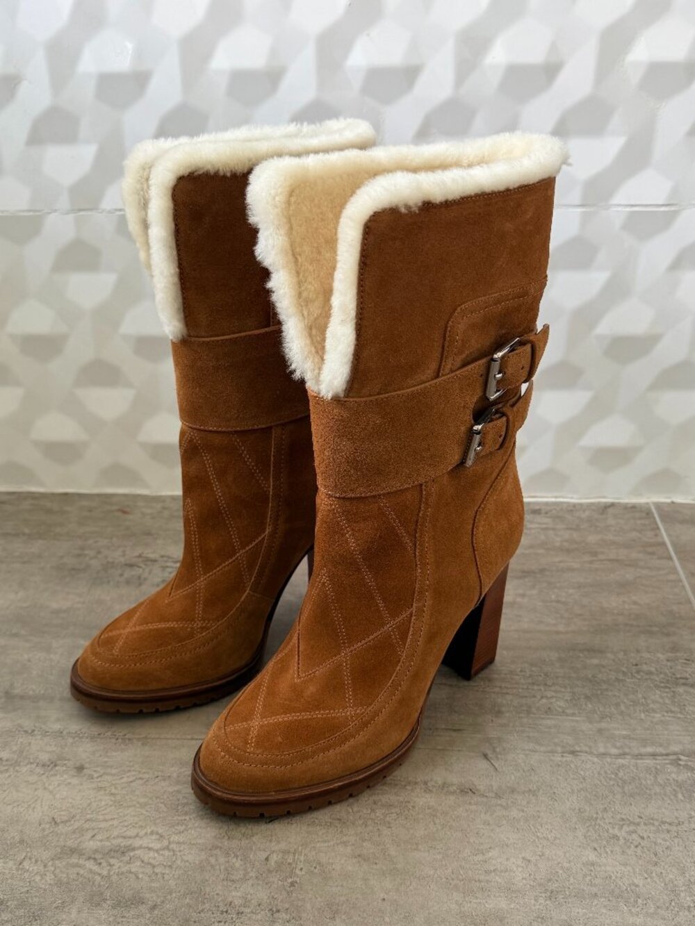 Sigerson Morrison Evanlee Dyed Shearling Suede Boots 7.5